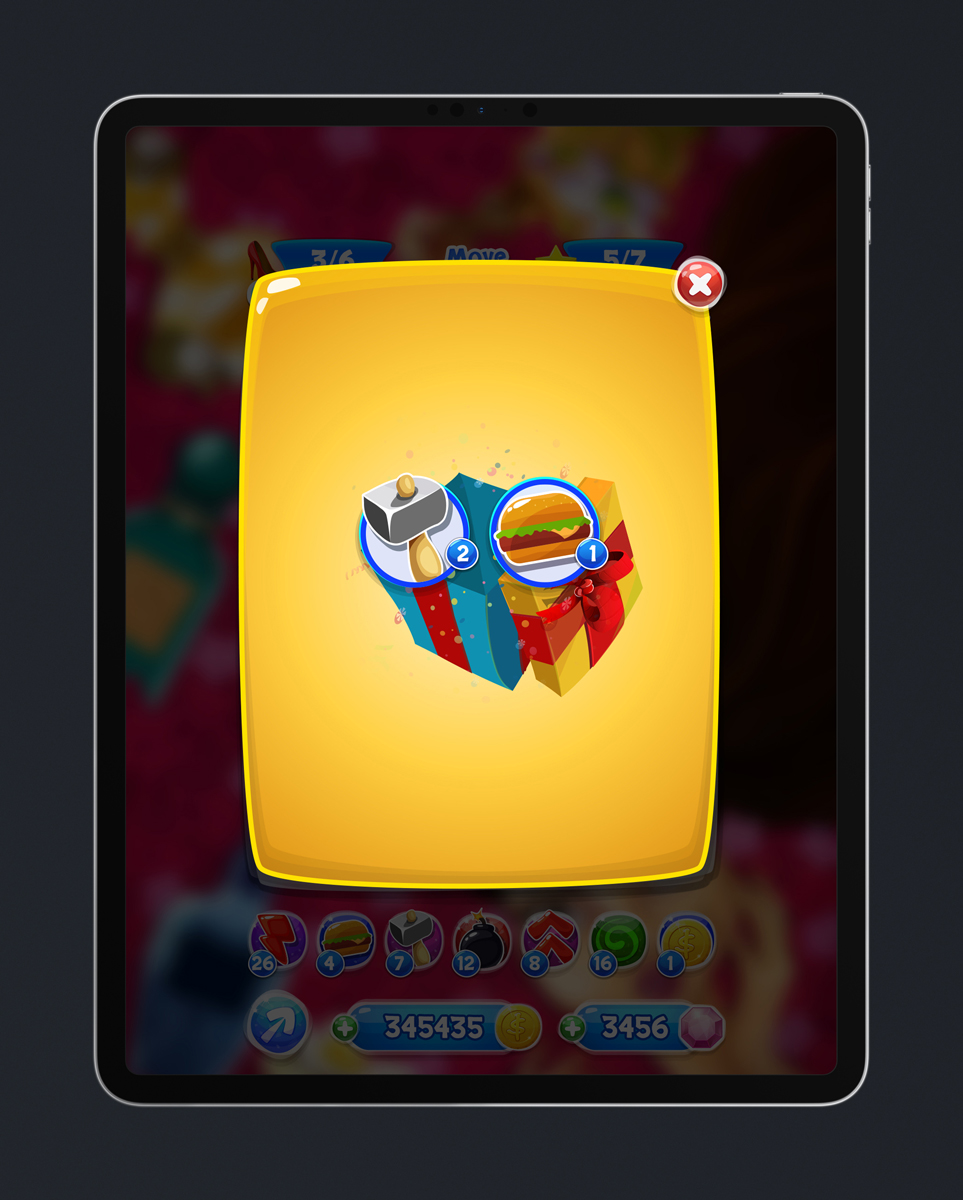 Match 3 Mobile Game Glossy UI Design - Reward Open Pop Up