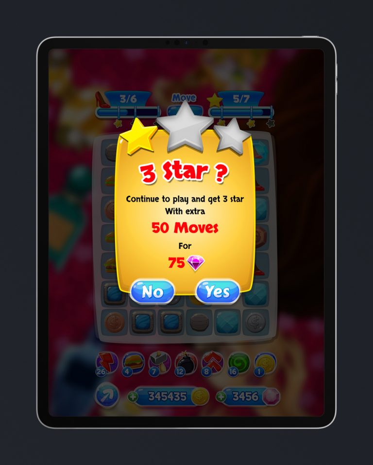 Match 3 Mobile Game Glossy UI Design - Continue Pop Up