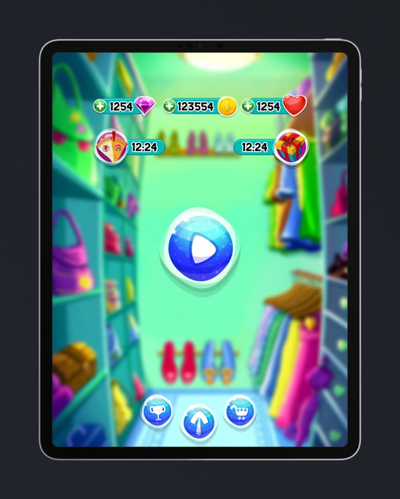 Match 3 Mobile Game Glossy UI Design - Main Menu