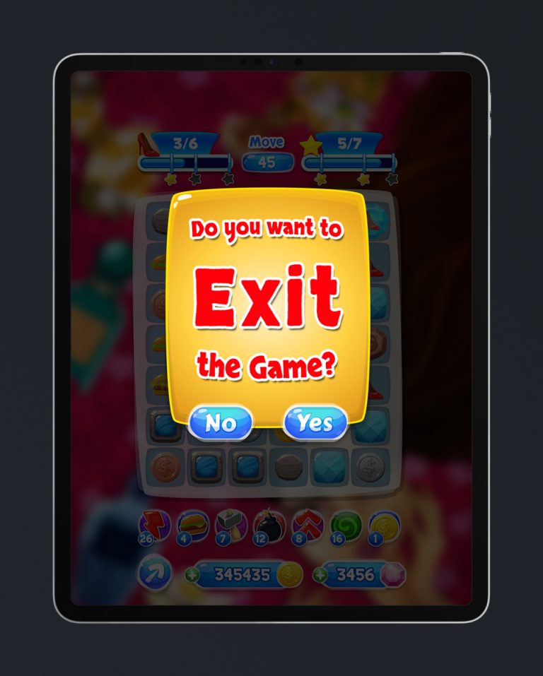 Match 3 Mobile Game Glossy UI Design - Exit Menu