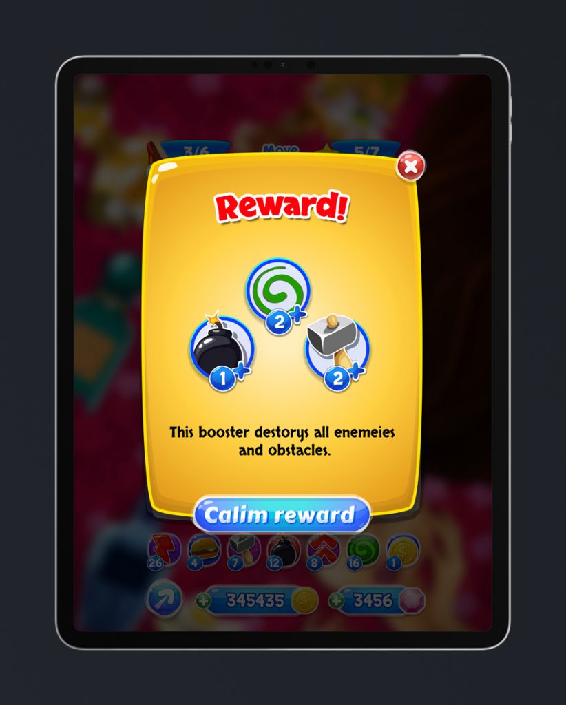Match 3 Mobile Game Glossy UI Design - Reward Pop Up