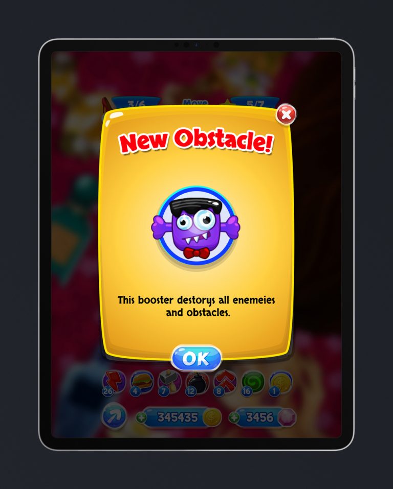 Match 3 Mobile Game Glossy UI Design - New Obstacle Pop Up