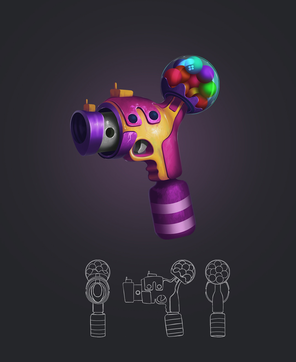 Color Balls Shooter Game Weapon Design and Model Sheet