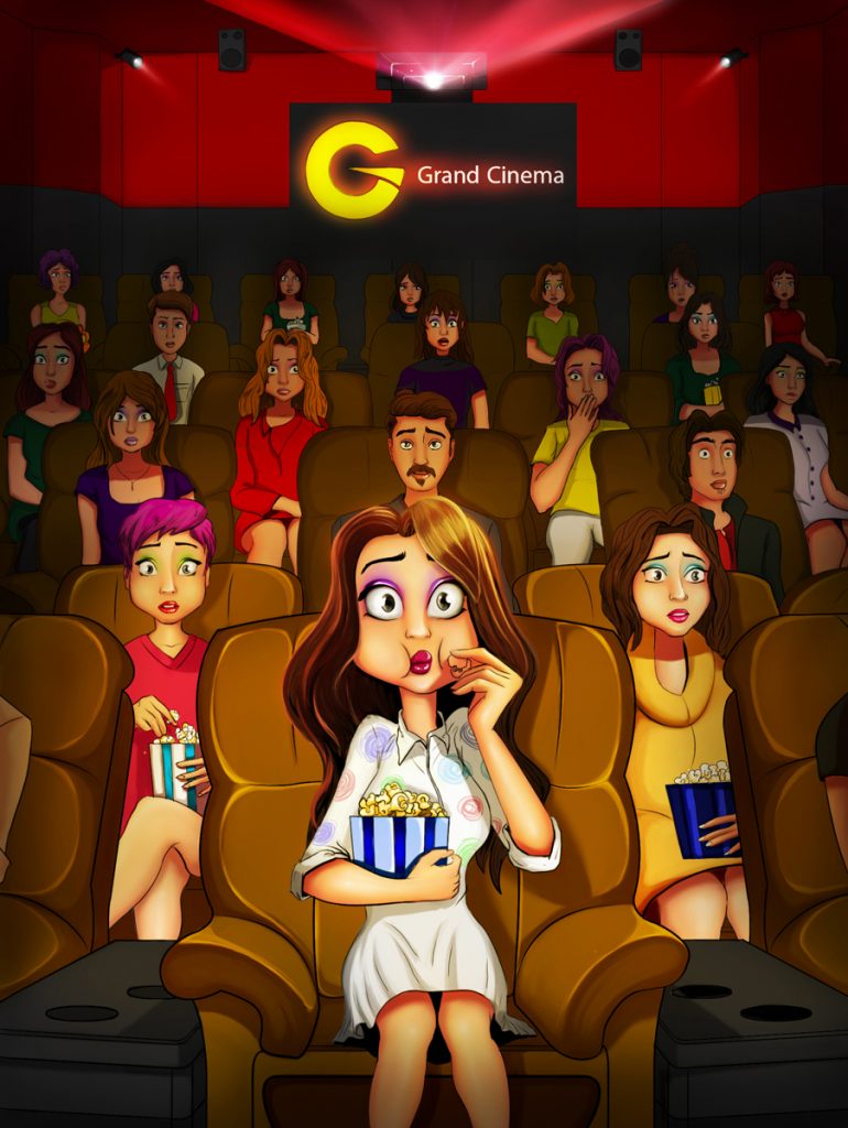 Millennial Fashion Girl In Grand Cinema Female Game Character Design - 2D Illustration