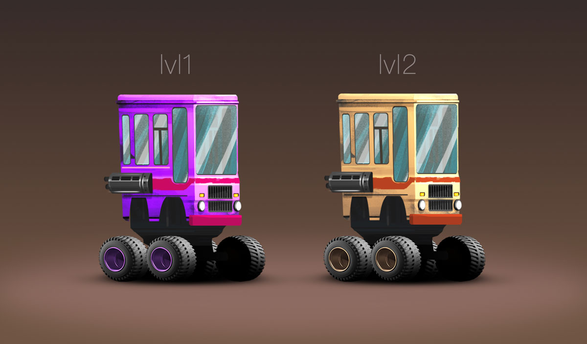 Old Purple Fiat Buss Minimalist Design Game Car Design