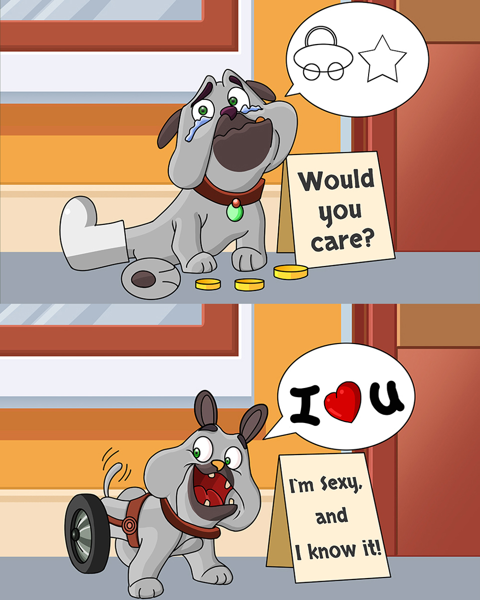 Paralyzed Dog Wheelchair - Dog Character Design Dog 2D Vector Illustration