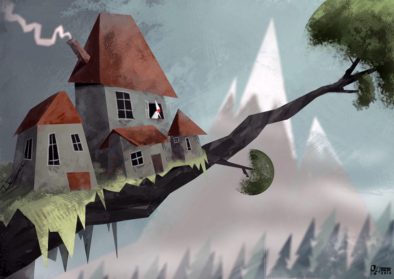 House on a tre branch illustration