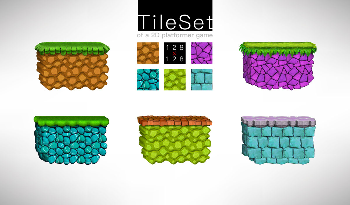 Platformer Game Tilesets In 5 Styles And Colors