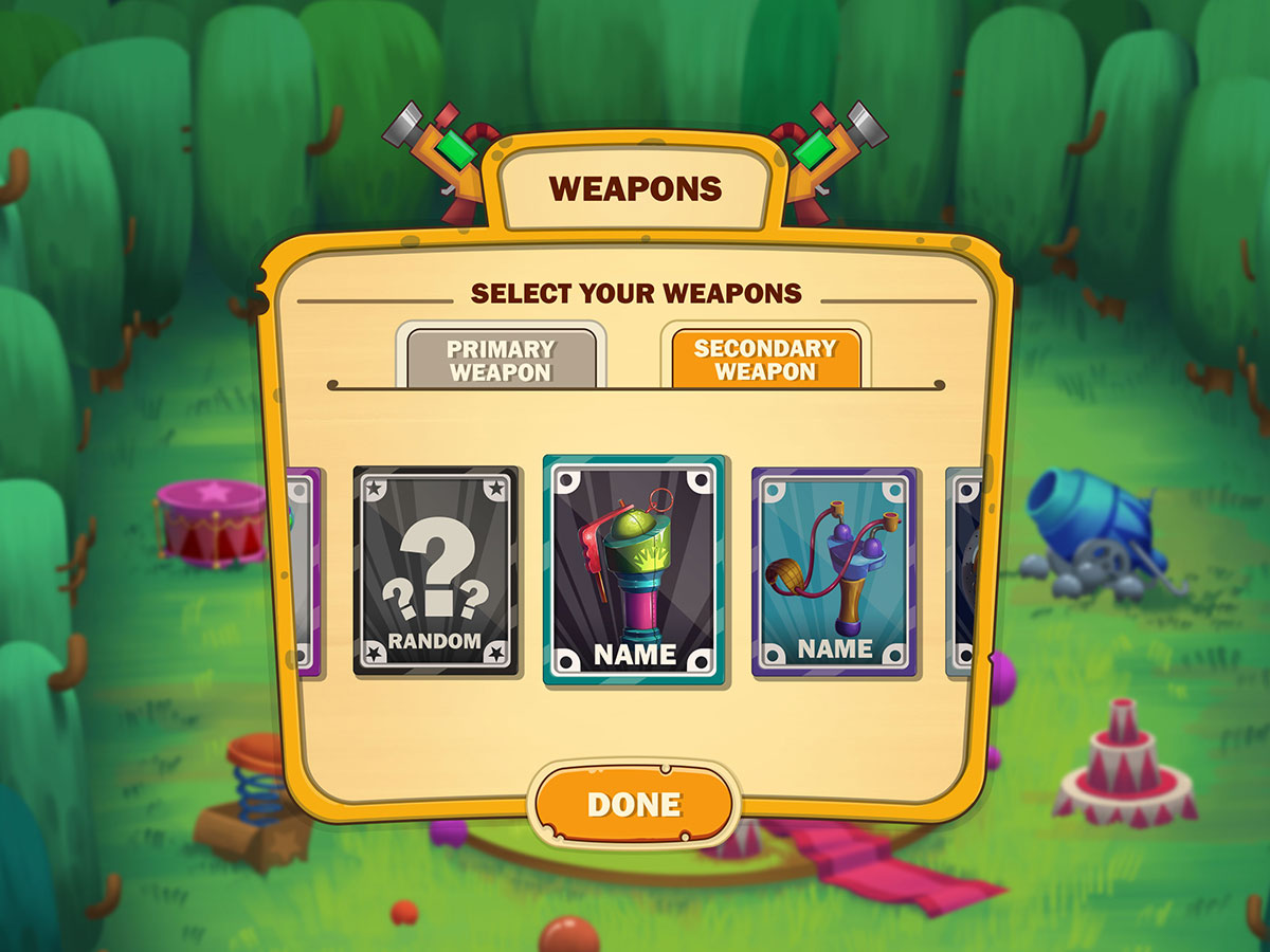 Cartoon Mobile Game UI Design - Weapons Menu