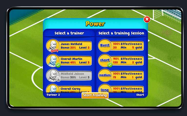 Soccer Mobile Game Blue UI Design - Powers Menu