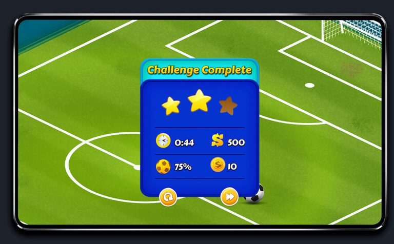 Soccer Mobile Game Blue UI Design - Challenge Complete Menu