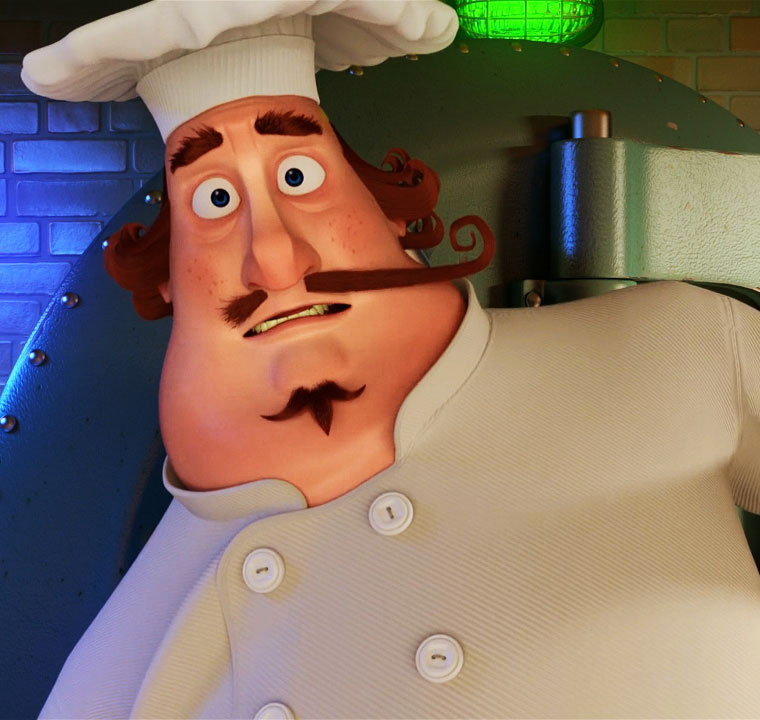 Chef with long mustache 3D character design for a funny 3D animation commercial