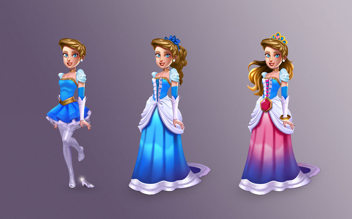 Cinderella 2D Slot Game Character Design in 3 Upgrades
