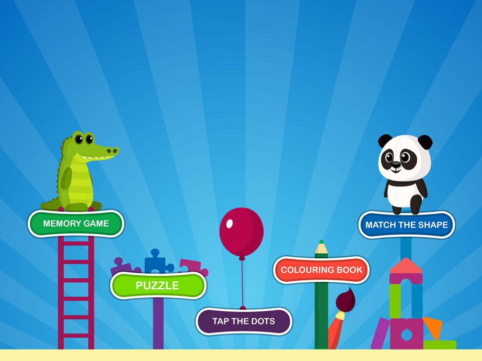 Children's Educational Mobile Game Vector Flat Cartoon UI Design - Activities Menu