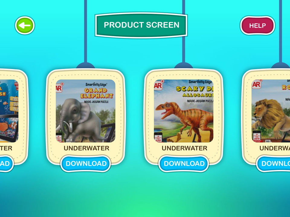 Children's Educational Mobile Game Vector Flat Cartoon UI Design - Products Menu