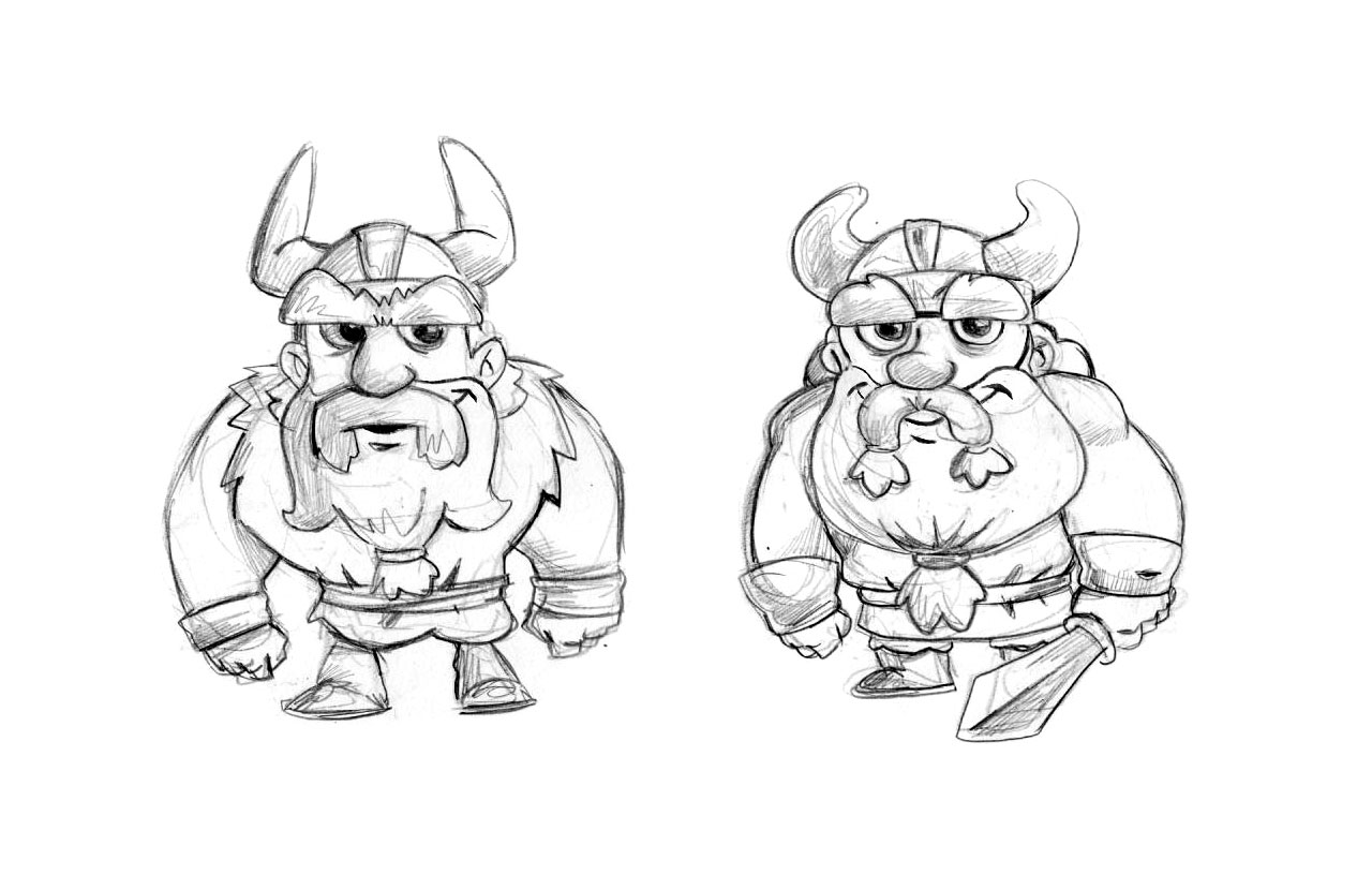 Cartoonish Viking Game Character Drawing Sketches