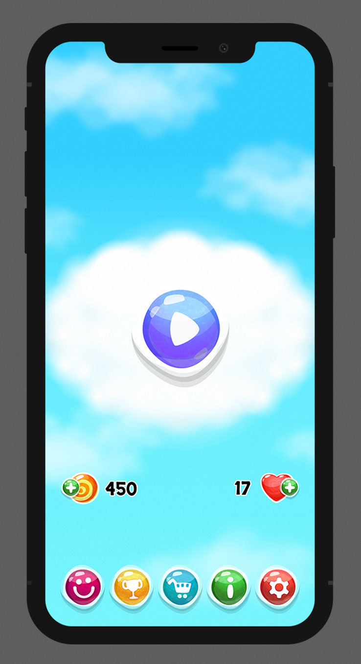 Casual Mobile Game Blue Glossy UI Design - Main Menu