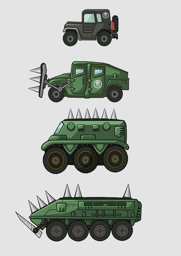 2D Action Mobile Game Military Vehicle Design
