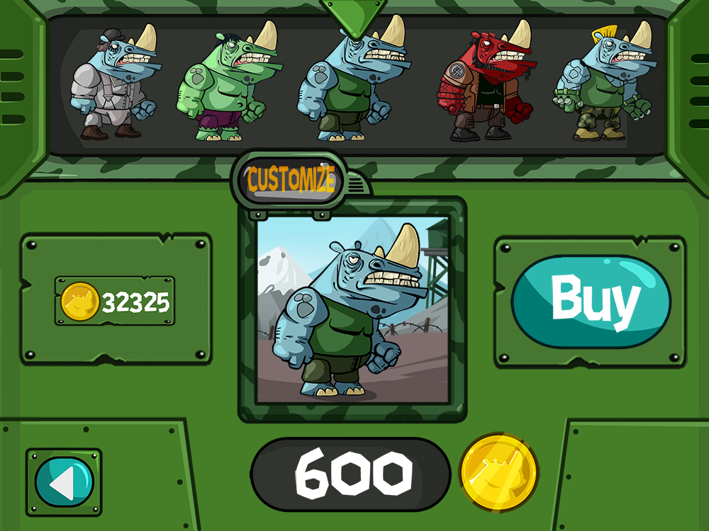 Mobile game green vector UI design - Characters menu