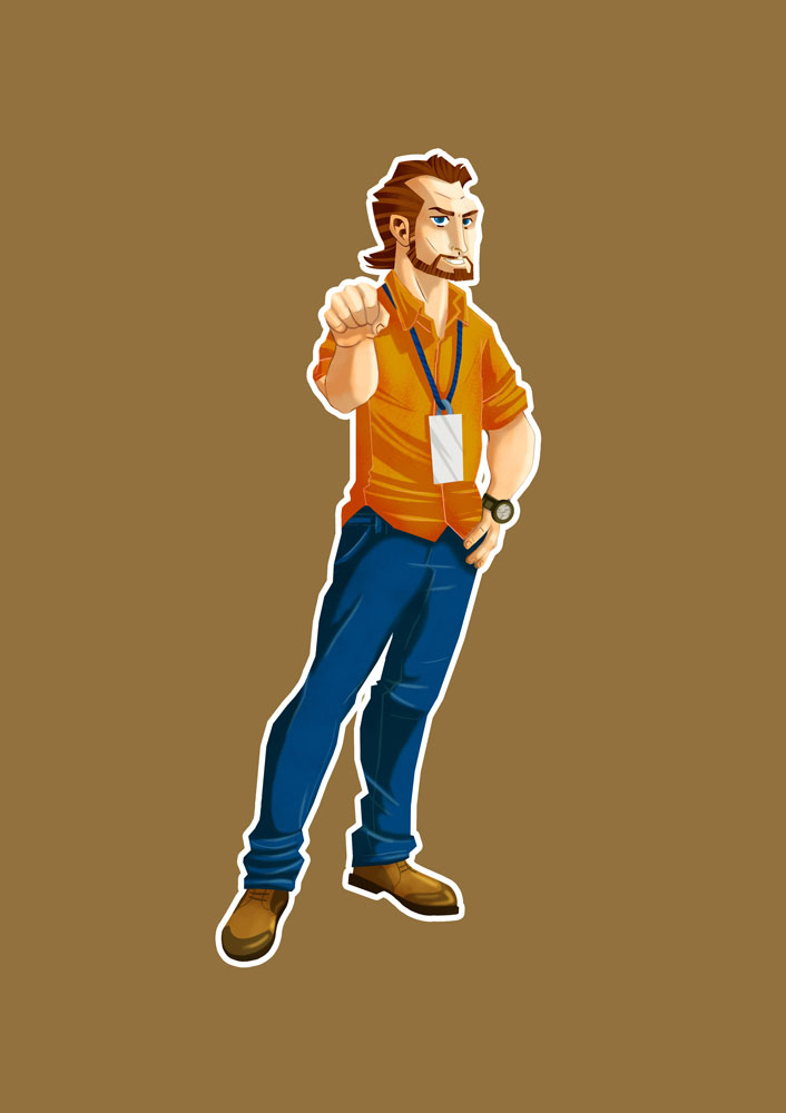 Soccer Coach With Orange Cloth Game Character Design