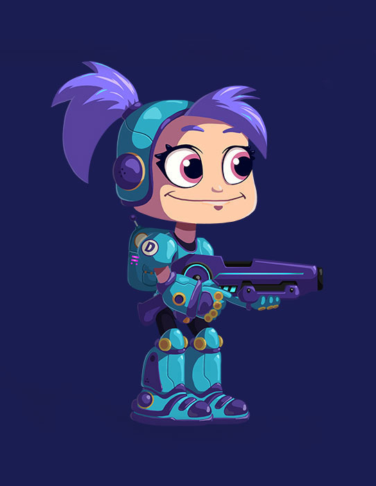 Armored girl holding gun - 2D game character design
