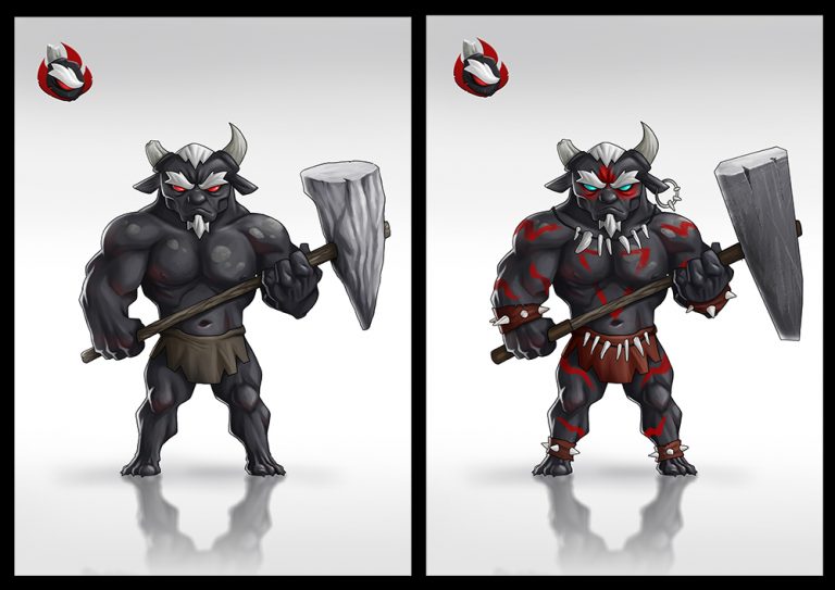 Mythical black monster holding a war hammer - Fighting 2D Mobile Game Character Design