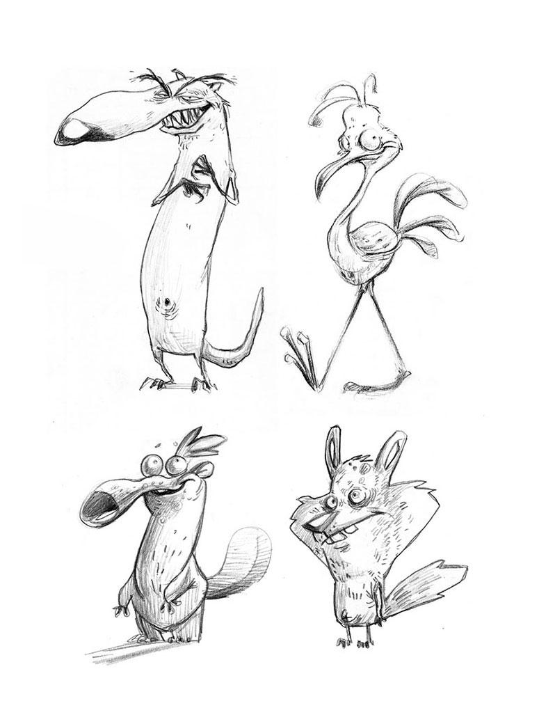 Cartoonish Animals Character Drawing Sketches