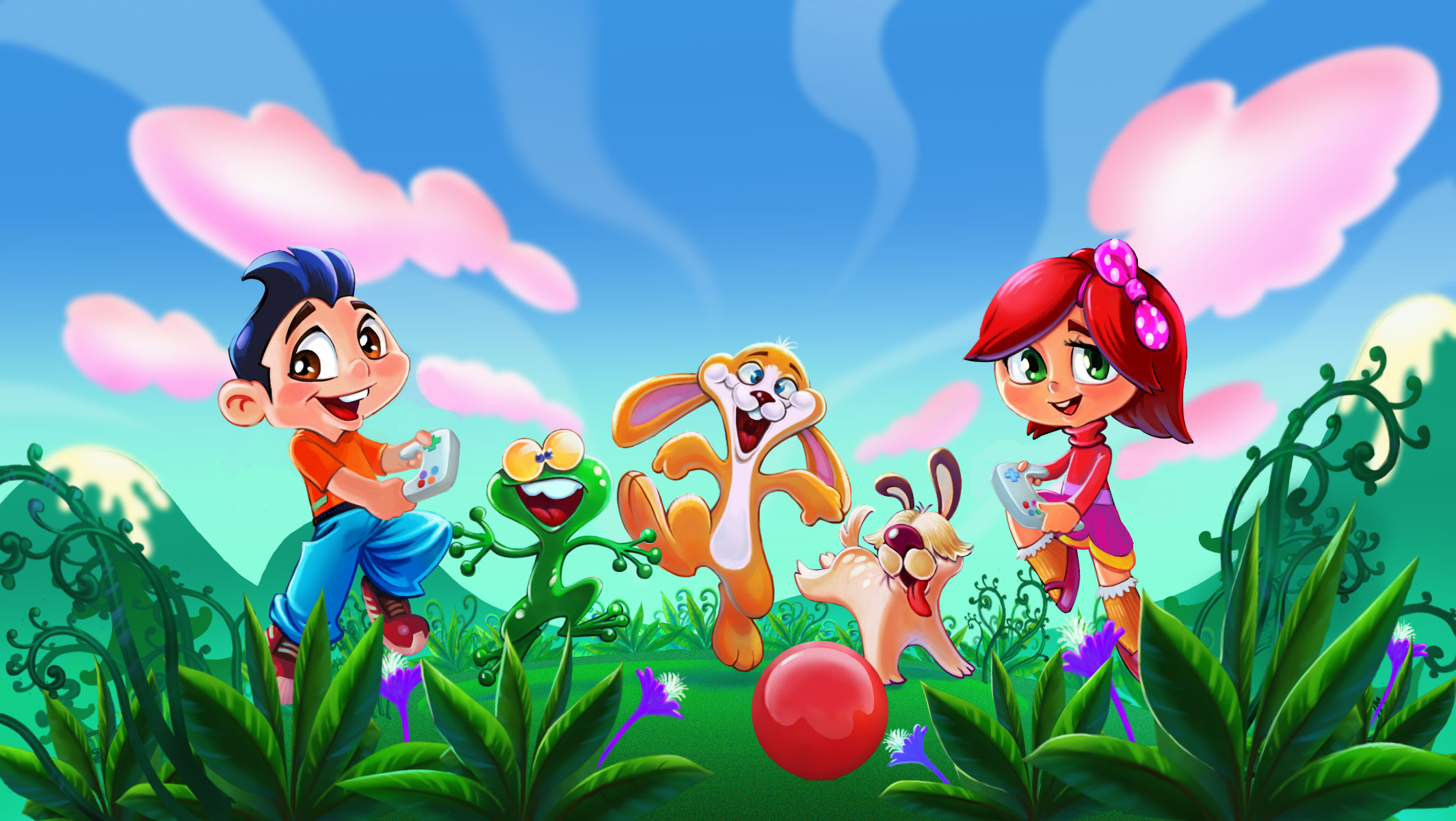 Boy, Girl, Rabbit, Frog, Dog, Children's Mascot Design