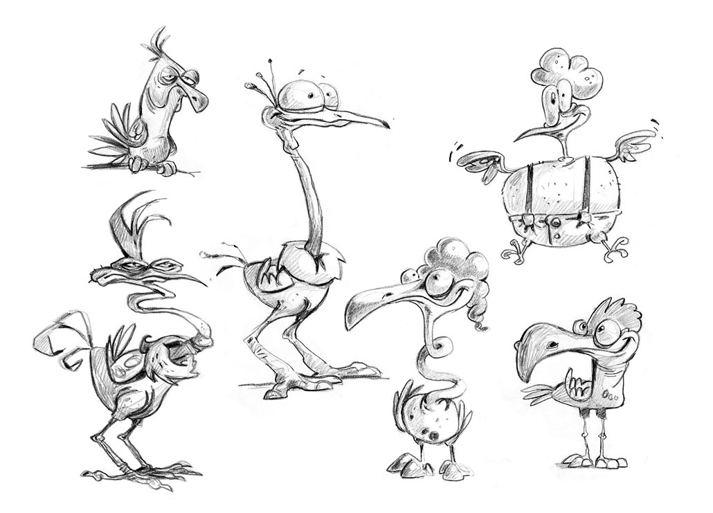 Fantasy Birds Character Drawing Sketches