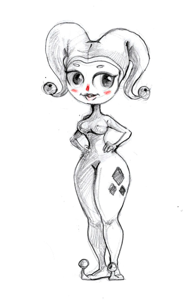 Sexy Female Clown Game Character Drawing Sketch