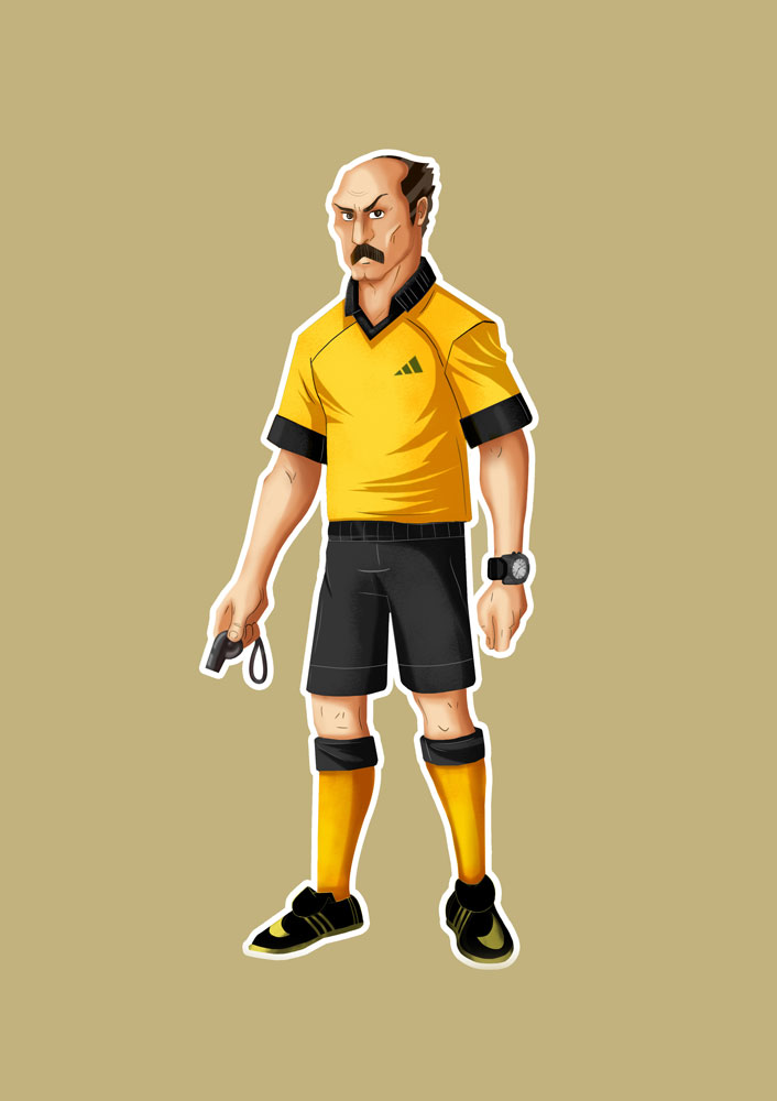 ‌Bald Referee With Yellow Shirt Game Character Design