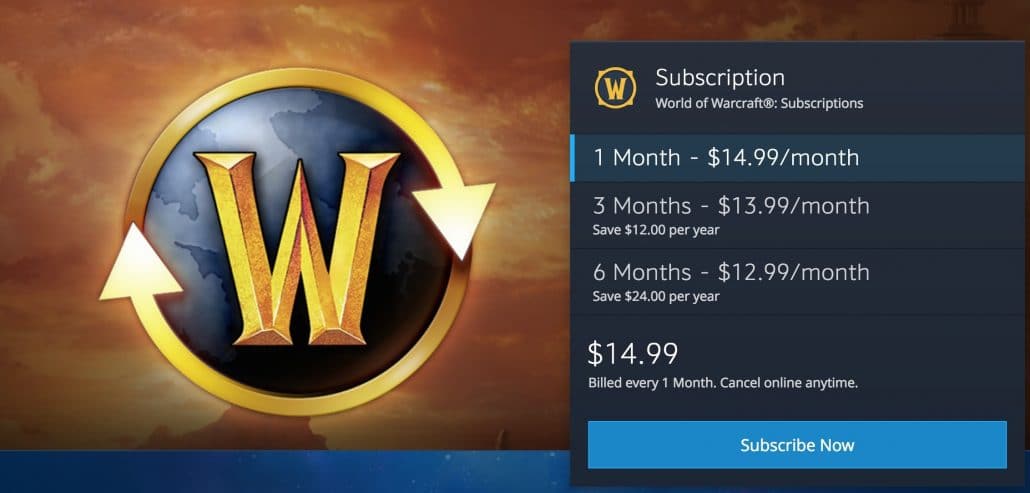 World of Warcraft subscription 2021 - battle.net - Activision Blizzard - game monetization
