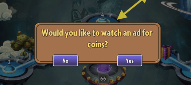 game ads - advertising in games - watch ad for coins