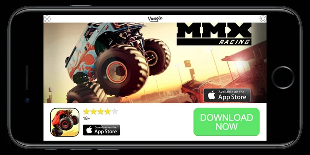 game Interstitial ads, MMX Racing, mobile game ads