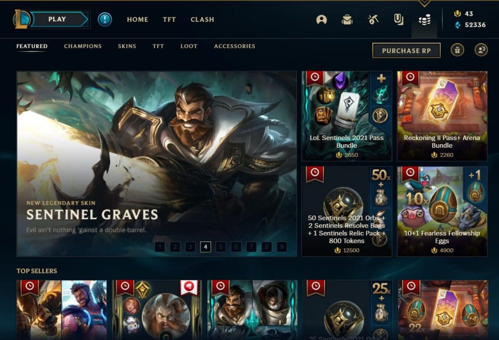 League of legends in-game store in 2021 - sentinel graves - game monetization