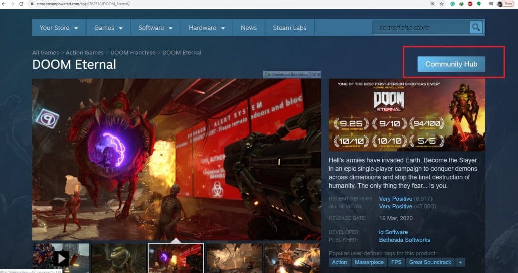 Doom eternal - steam store - game digital distribution - valve steam - publishing games on steam - community hub
