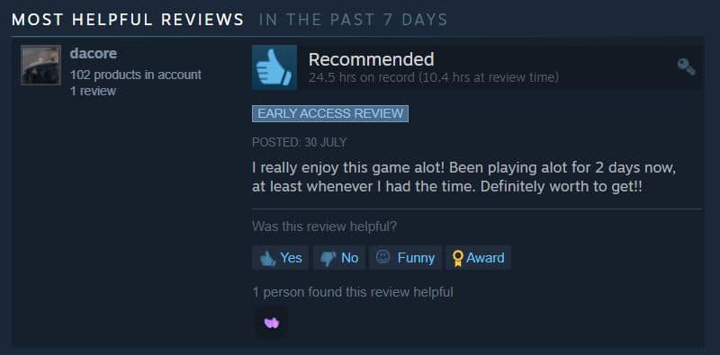 steam - early access review - positive review