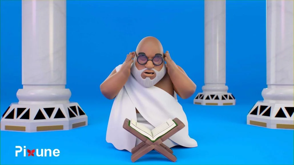 Arab Man In Haj Cloth Reading Quran In A Mousque 3D Animated Explainer Video