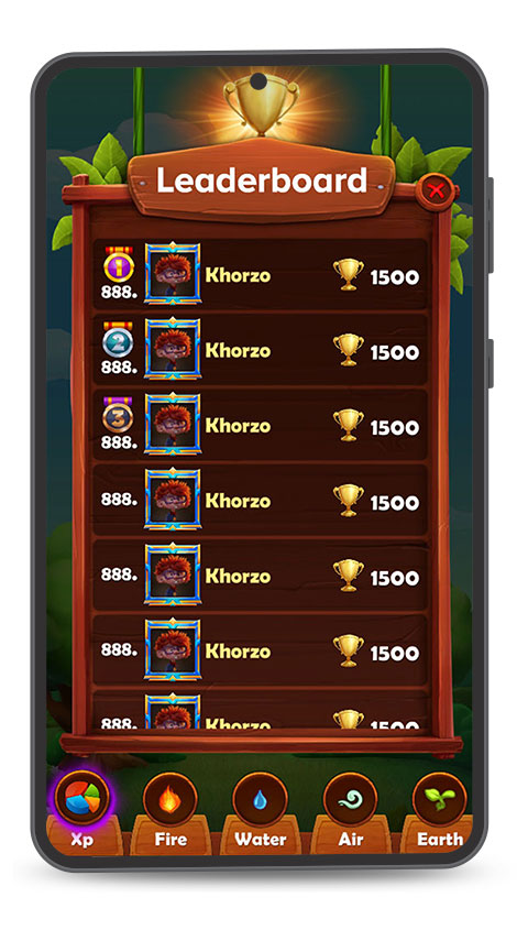 Action Mobile Game UI Design Wood Theme Leaderboard