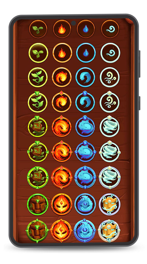 Action Mobile Game UI Design Wood Theme Power Icons