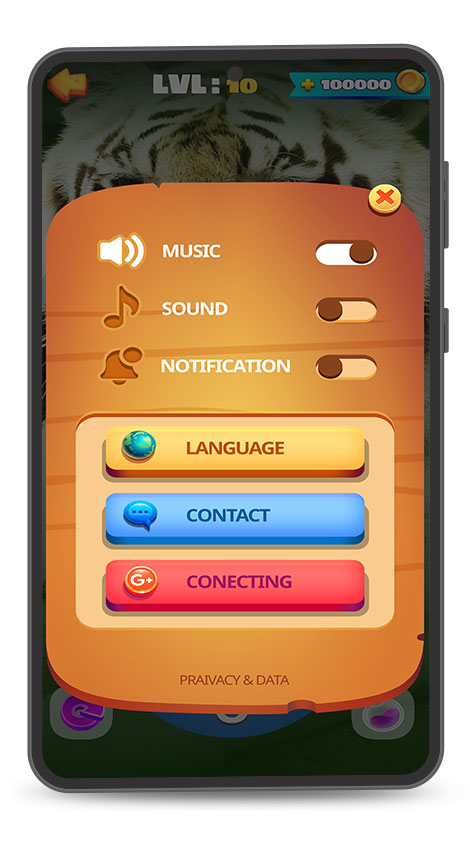 Mobile Word Game UI Design Daily Settings Menu