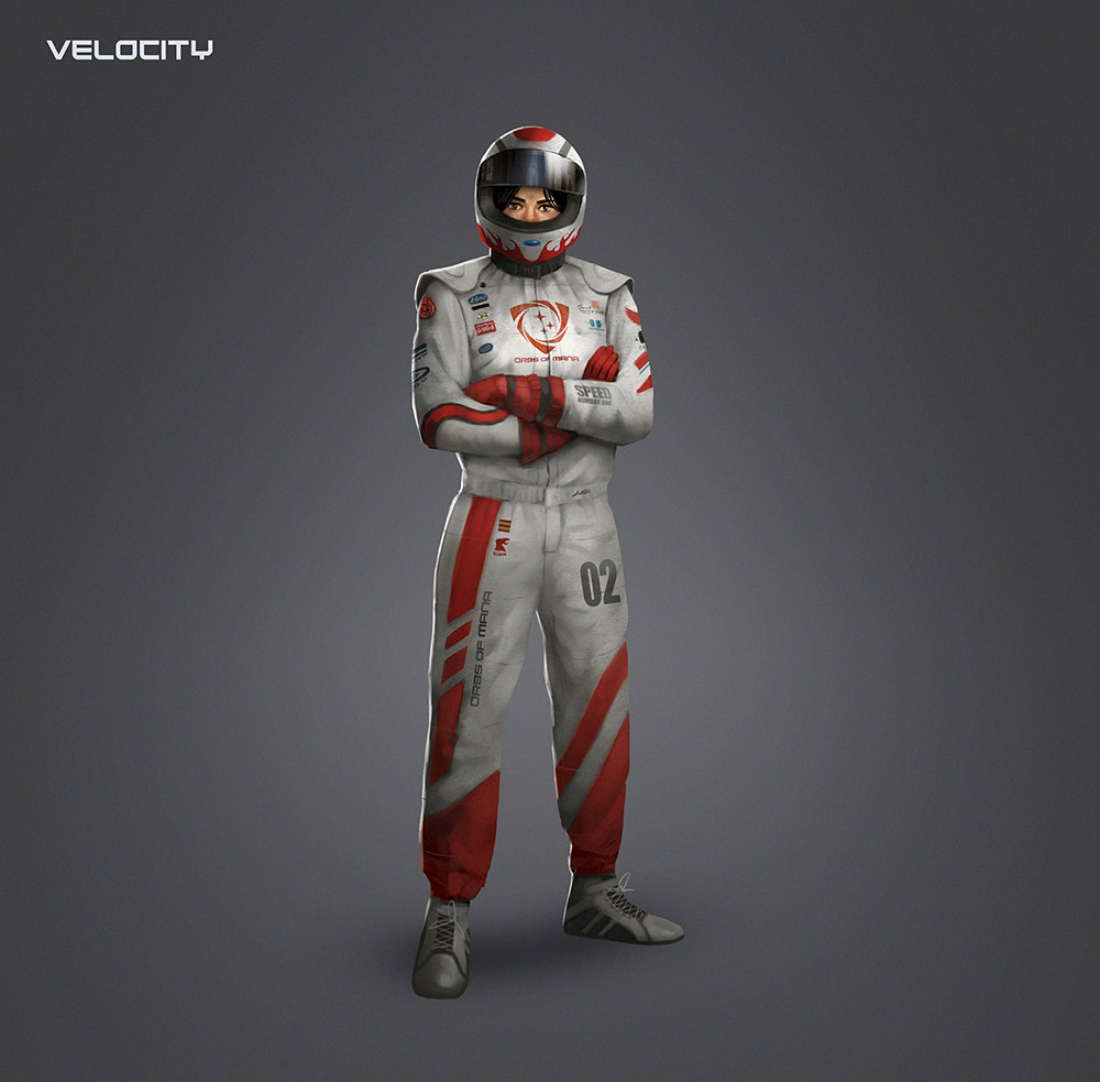 Velocity In Driving Suit Helmet Female Game Character Concept Art