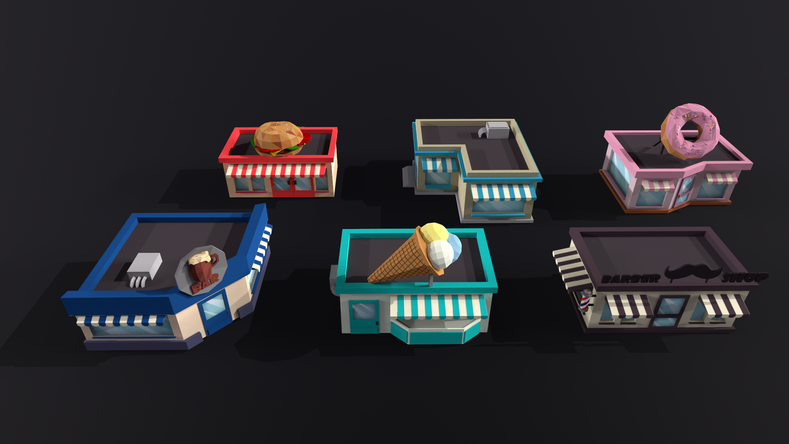 pixune art NO.1, low poly buildings, low poly game art, game ready models