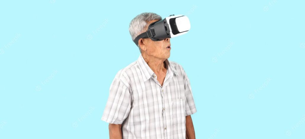 freepik.com, old man playing VR, asian old man