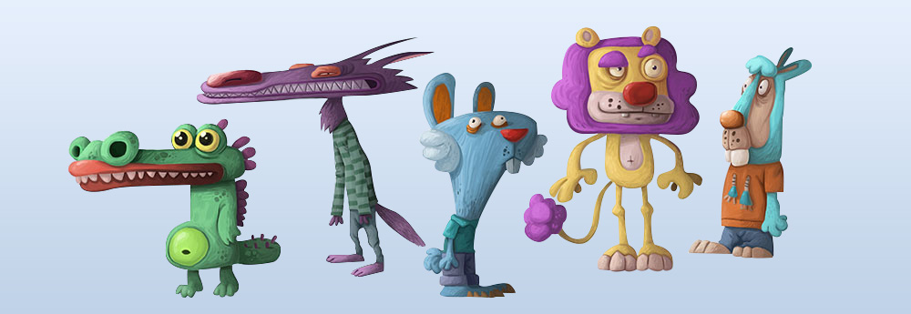 A Group of 2D Animal Characters