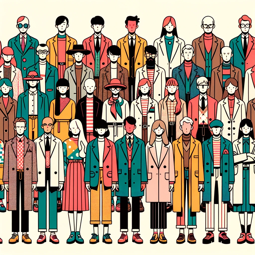 Illustration-of-a-lineup-of-diverse-characters-standing-side-by-side.-Though-each-character-is-unique-they-all-share-common-visual-elements