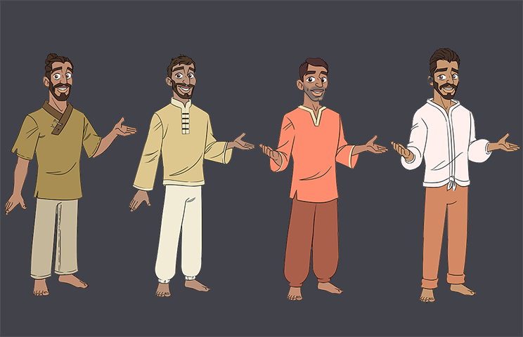 Character concept art - Concept art of a male character in four different outfits