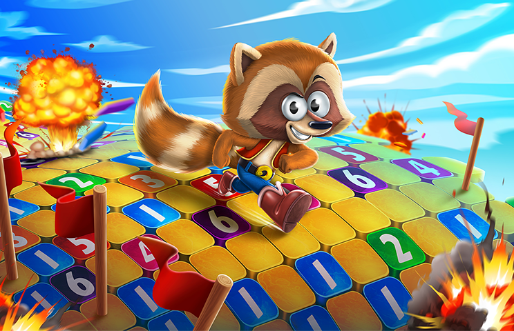 2D game art character - Illustration - casual game art - A raccoon character in a puzzle game