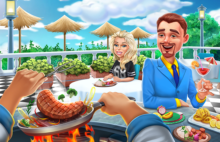 2D game art - Illustration - casual game art - 2 characters in a restaurant