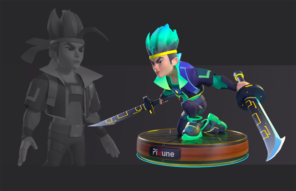 3D character with two swords